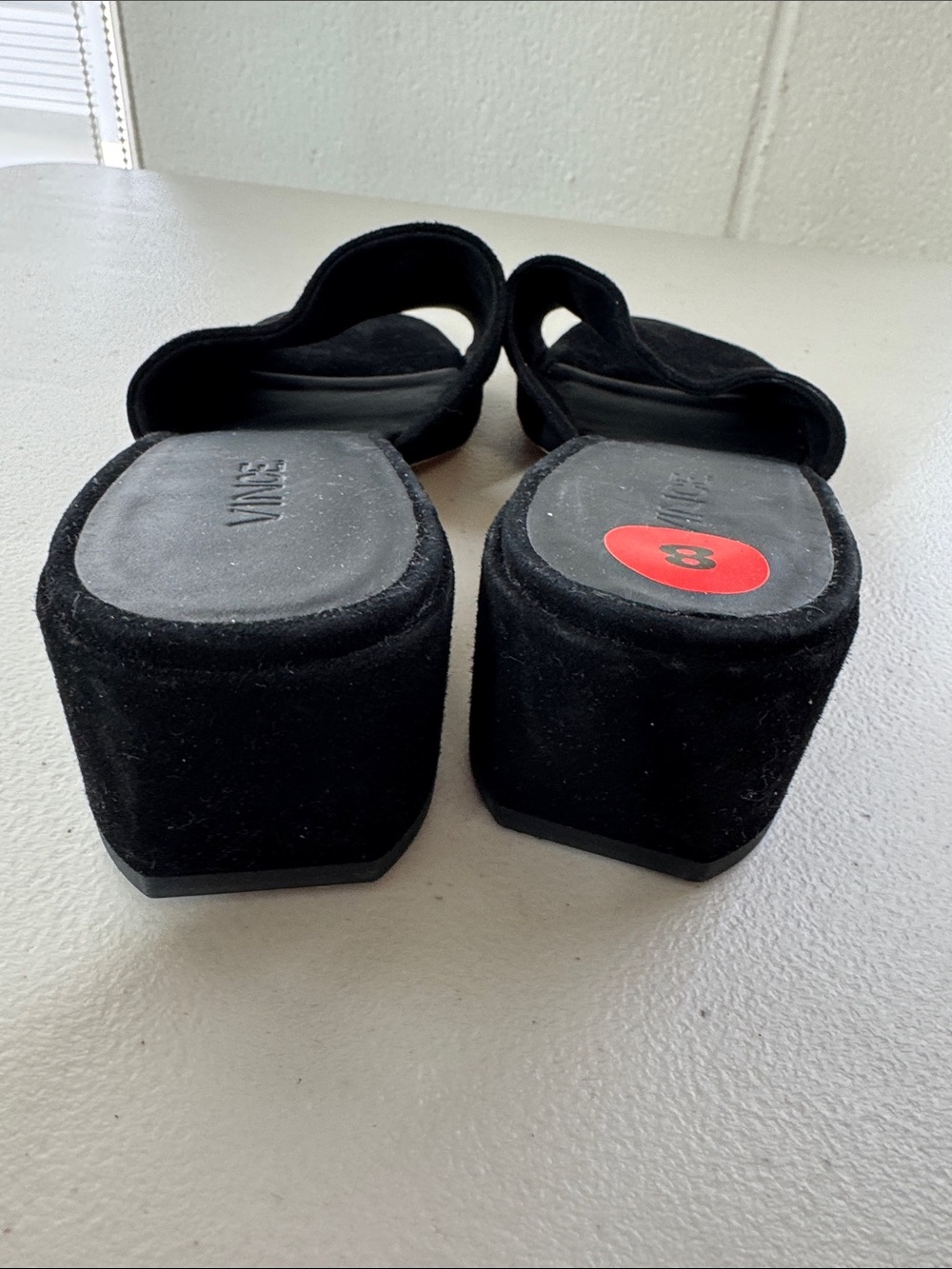 Vince Black Suede Slides Mule Heels Size 8 Minimalist Quiet Luxury Sandals Chic - Picture 9 of 11